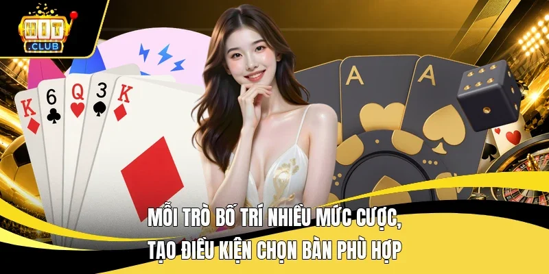 Mỗi trò bố trí nhiều mức cược, tạo điều kiện chọn bàn phù hợp